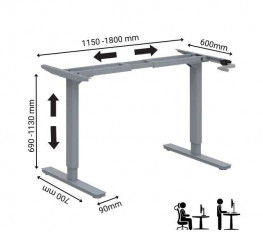 Cadru de birou cu înălțime reglabilă manual, cu manivelă pliabilă